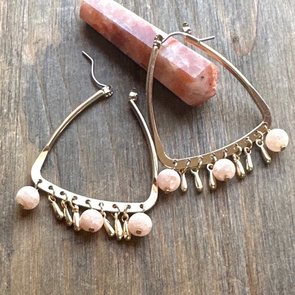 Flower agate chandelier dangle big hoops gold earrings/manifesting happiness